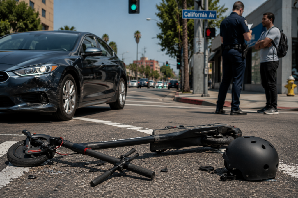 Scooter eléctrico caído tras accidente urbano en California