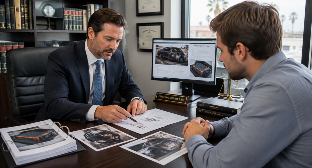 Abogado revisando evidencia de accidente por batería de litio