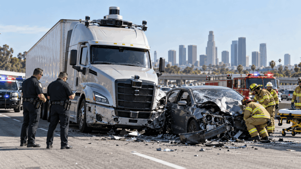 Accidente con camión autónomo de carga en California