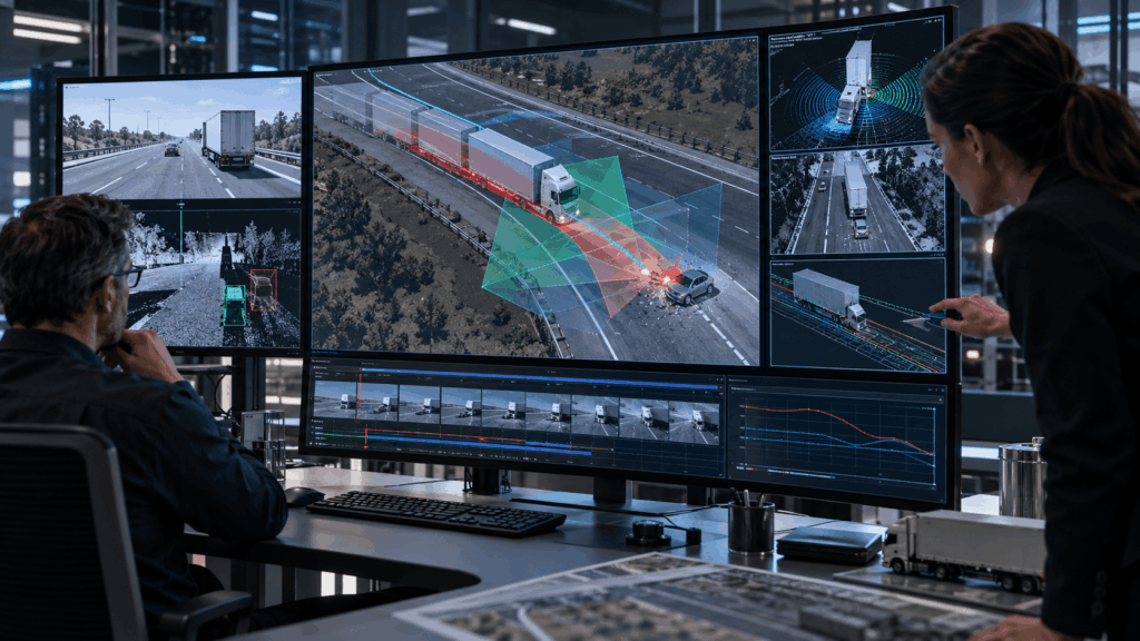 Reconstrucción digital de accidente con camión autónomo